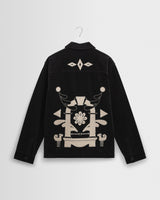 wax london men's Rockley - Black And Ecru Applique Velvet Overshirt