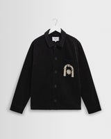 wax london men's Rockley - Black And Ecru Applique Velvet Overshirt