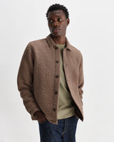 wax london men's Rockley - Brown Floral Quilted Cotton Overshirt