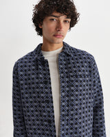 wax london men's Rockley - Navy Geometric Jacquard Overshirt