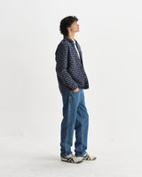 wax london men's Rockley - Navy Geometric Jacquard Overshirt