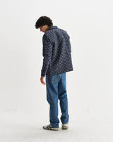 wax london men's Rockley - Navy Geometric Jacquard Overshirt