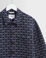wax london men's Rockley - Navy Geometric Jacquard Overshirt