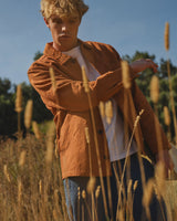 wax london men's Rockley - Rust Honeycomb Jacquard Overshirt