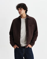 wax london men's Romer - Dark Brown Heavy Crinkle Cotton Overshirt