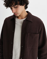 wax london men's Romer - Dark Brown Heavy Crinkle Cotton Overshirt
