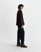 wax london men's Romer - Dark Brown Heavy Crinkle Cotton Overshirt