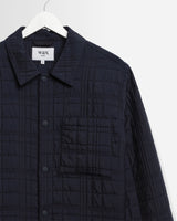 wax london men's Romer - Navy Quilted Check Overshirt