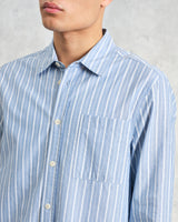 wax london men's Rove - Blue Striped Cotton-Poplin Shirt