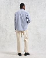 wax london men's Rove - Blue Striped Cotton Seersucker Shirt