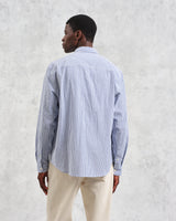 wax london men's Rove - Blue Striped Cotton Seersucker Shirt