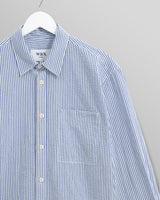 wax london men's Rove - Blue Striped Cotton Seersucker Shirt