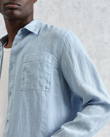 wax london men's Rove - Light Blue Linen Shirt