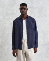 wax london men's Rove - Navy Linen Shirt