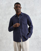 wax london men's Rove - Navy Linen Shirt