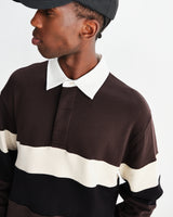wax london men's Rowhill - Brown And Black Panelled Loopback Rugby Shirt