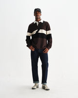 wax london men's Rowhill - Brown And Black Panelled Loopback Rugby Shirt