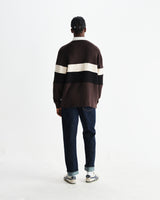 wax london men's Rowhill - Brown And Black Panelled Loopback Rugby Shirt