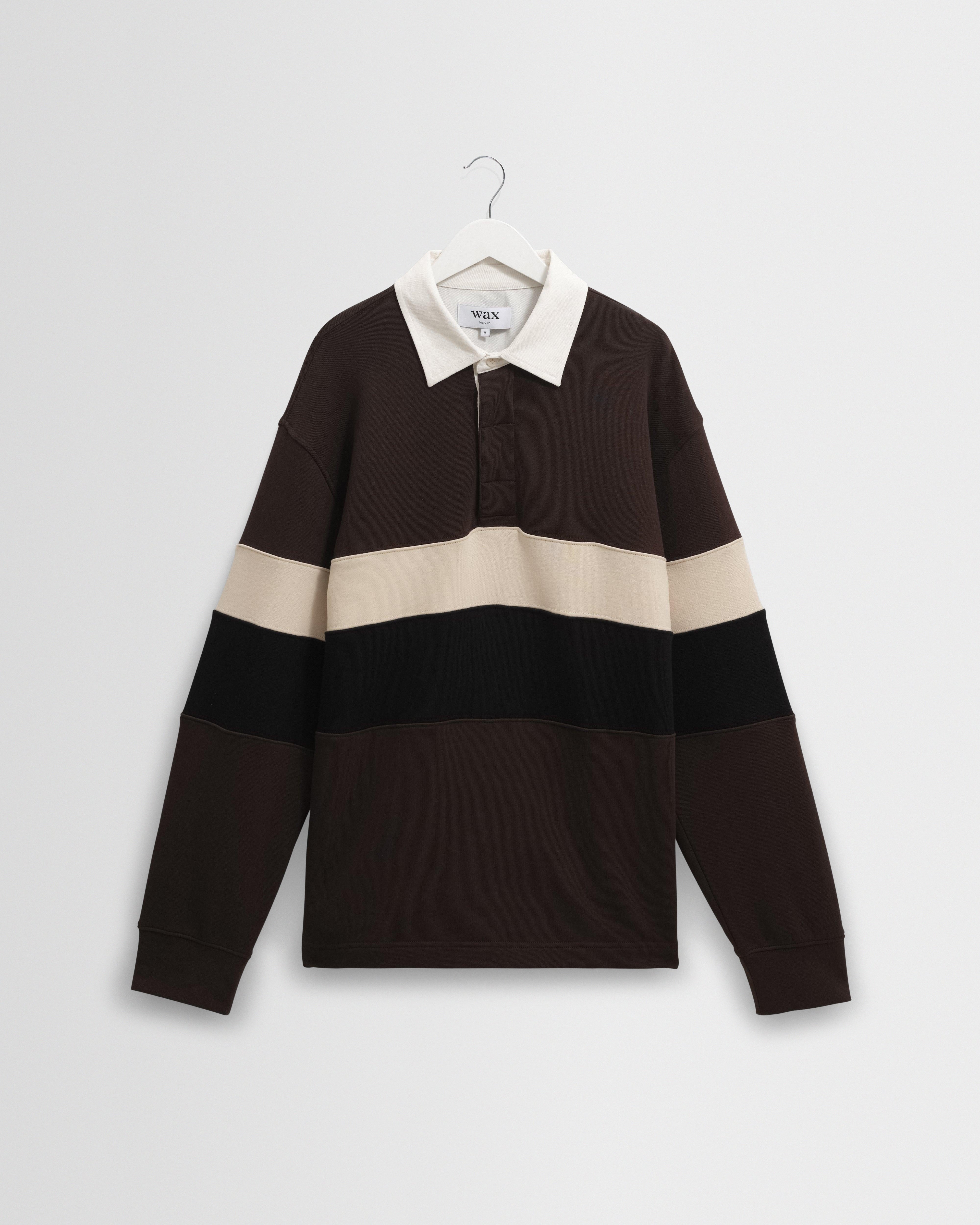 Men's Brown And Black Panelled Rugby Shirt | Wax London