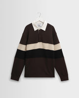 wax london men's Rowhill - Brown And Black Panelled Loopback Rugby Shirt
