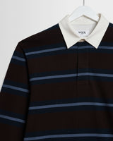 wax london men's Rowhill - Brown And Blue Mirror Stripe Loopback Rugby Shirt