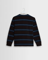 wax london men's Rowhill - Brown And Blue Mirror Stripe Loopback Rugby Shirt