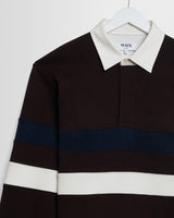 wax london men's Rowhill - Brown And Navy Stripe Loopback Rugby Shirt