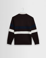 wax london men's Rowhill - Brown And Navy Stripe Loopback Rugby Shirt