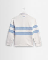 wax london men's Rowhill - Ecru And Light Blue Stripe Loopback Rugby Shirt