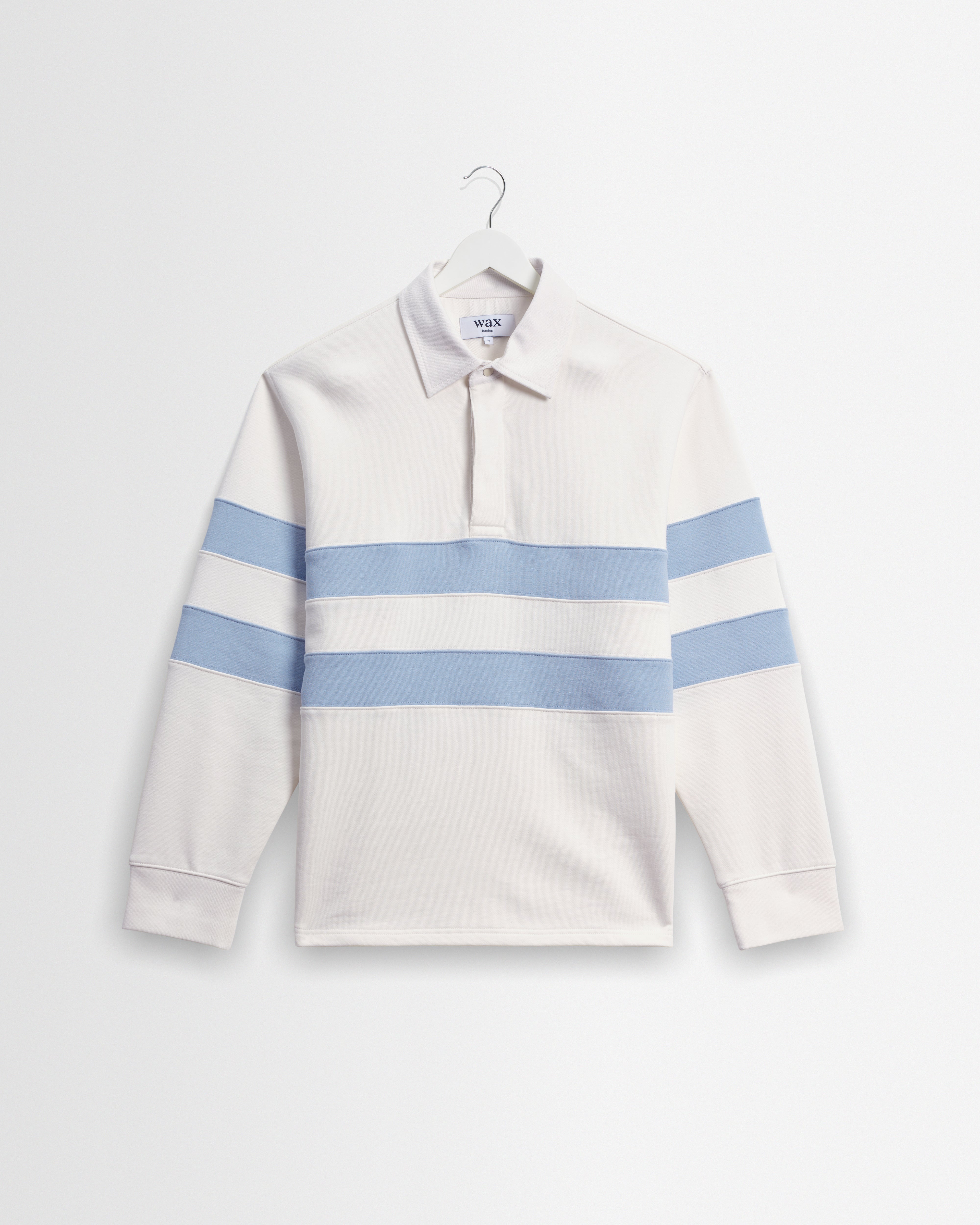 Men's Ecru And Light Blue Stripe Rugby Shirt | Wax London