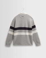 wax london men's Rowhill - Grey Marl Stripe Panelled Loopback Rugby Shirt