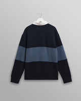 wax london men's Rowhill - Navy And Blue Panelled Loopback Rugby Shirt