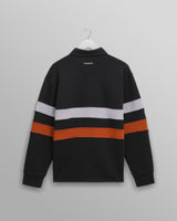 wax london men's Rowhill - Navy Stripe Panelled Loopback Rugby Shirt