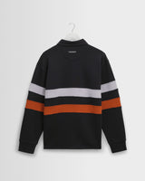 wax london men's Rowhill - Navy Stripe Panelled Loopback Rugby Shirt