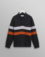 wax london men's Rowhill - Navy Stripe Panelled Loopback Rugby Shirt