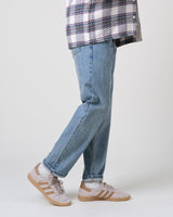 wax london men's Russell - Blue Wash Selvedge Straight Fit Denim Jeans