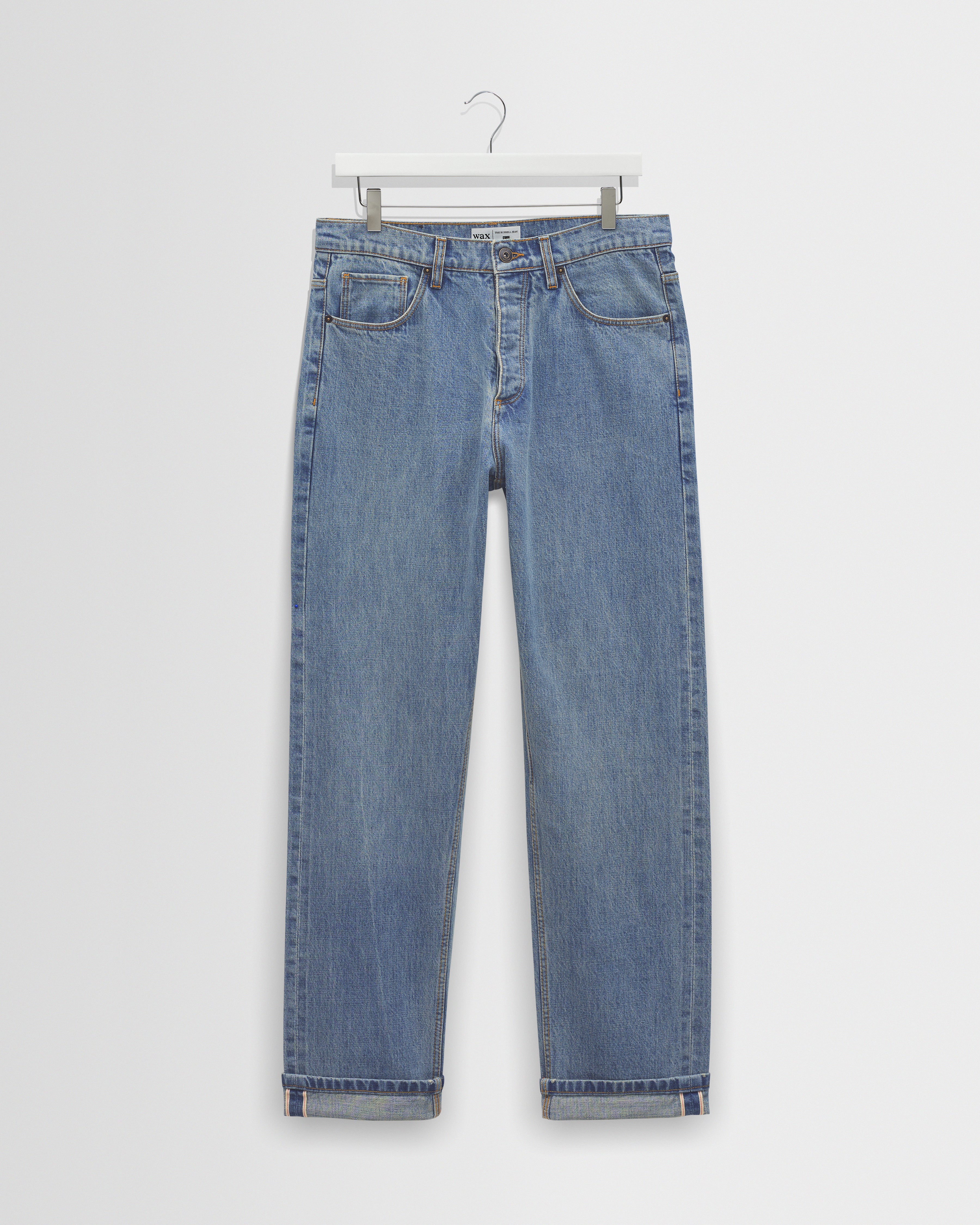 Men's Blue Wash Selvedge Straight Fit Denim Jeans | Wax London