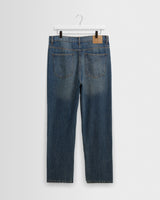 wax london men's Russell - Mid Blue Faded Vintage Straight Fit Denim Jeans