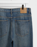 wax london men's Russell - Mid Blue Faded Vintage Straight Fit Denim Jeans