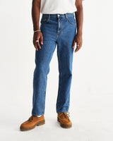 wax london men's Russell - Mid Blue Straight Fit Denim Jeans