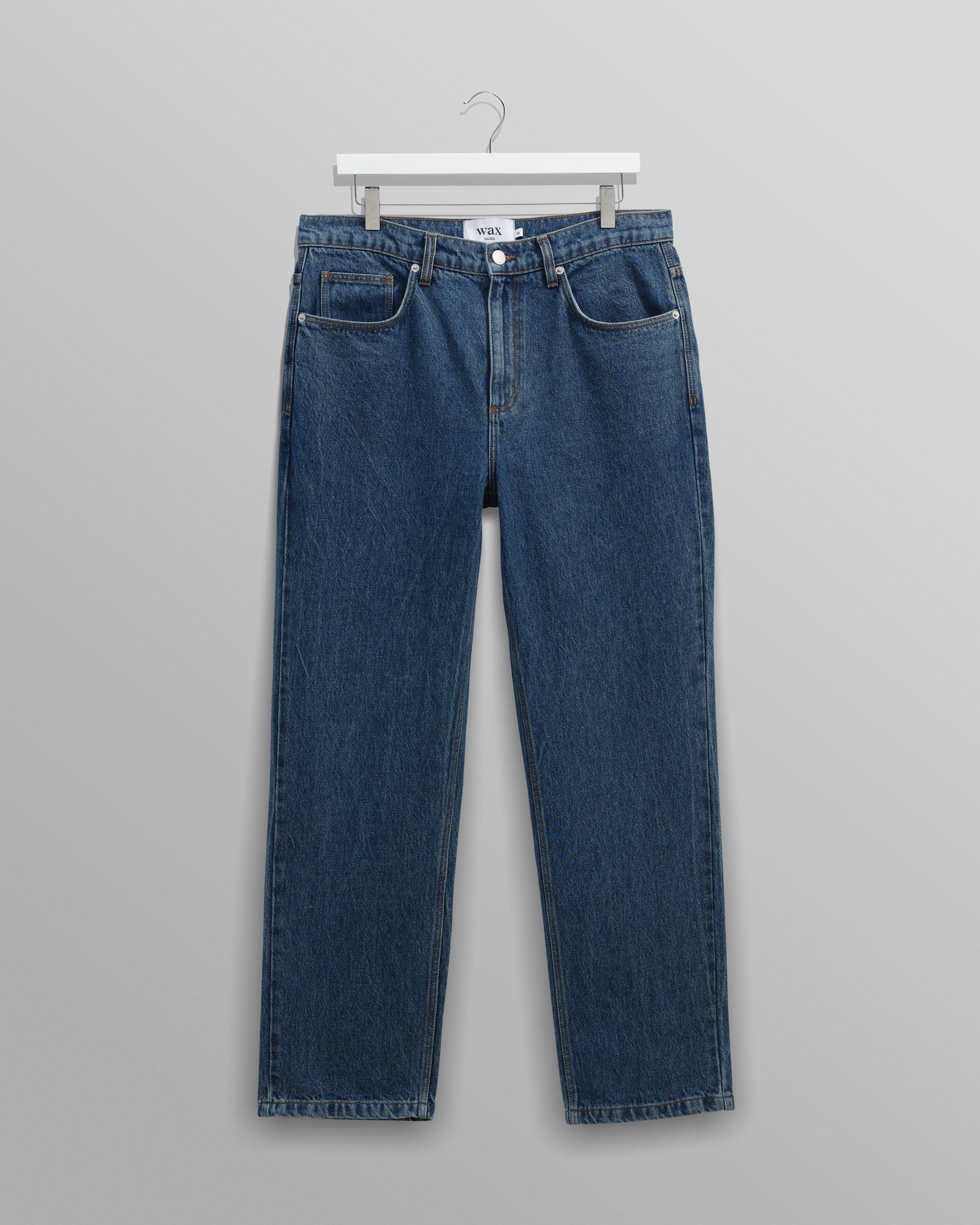 wax london men's Russell - Mid Blue Straight Fit Denim Jeans