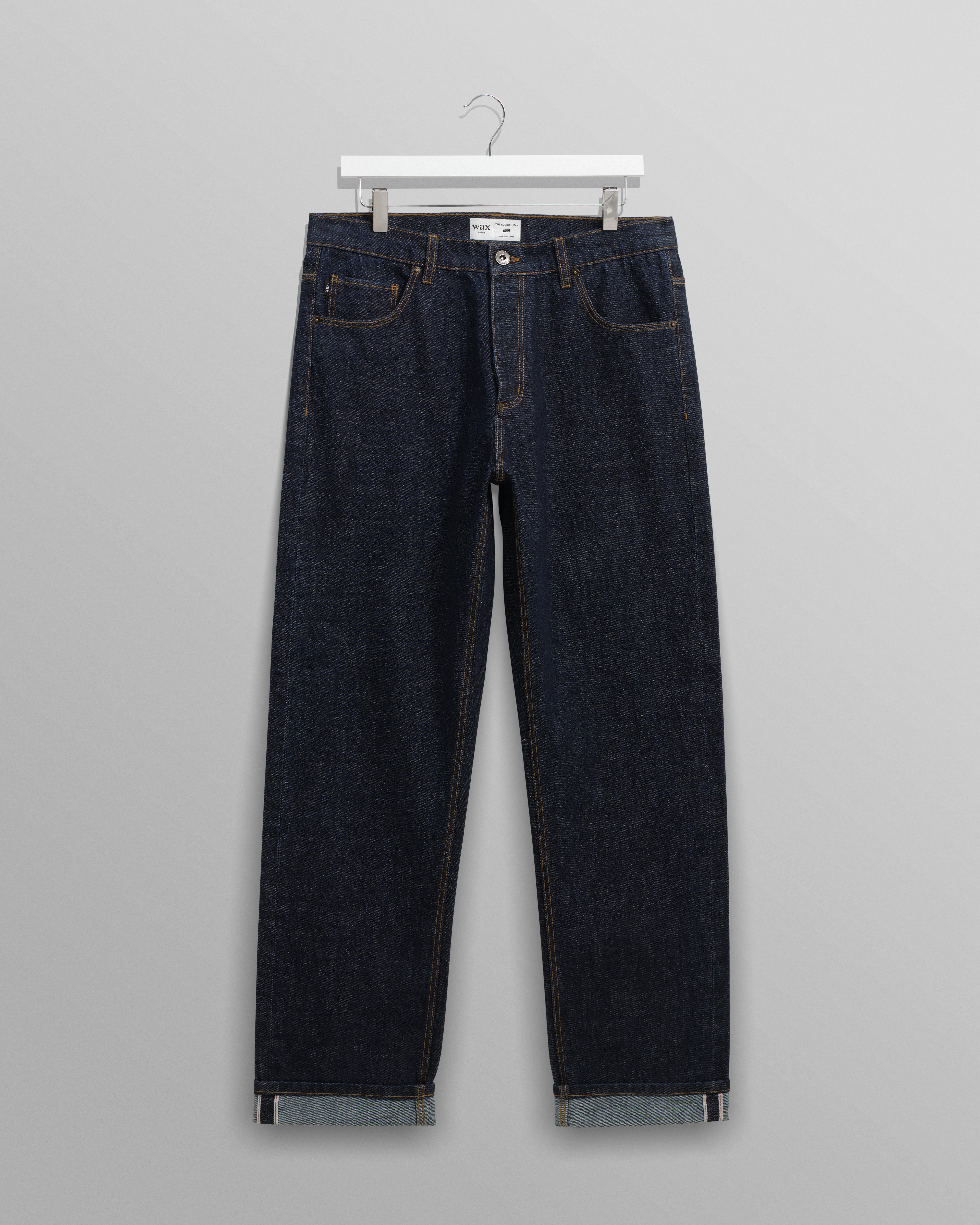 wax london men's Russell - Rinse Wash Selvedge Straight Fit Denim Jeans