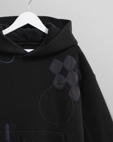 wax london men's Rydal - Black Doodle Embroidered Loopback Cotton Hoodie