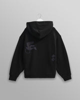 wax london men's Rydal - Black Doodle Embroidered Loopback Cotton Hoodie