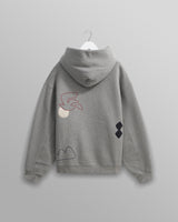 wax london men's Rydal - Grey Doodle Embroidered Loopback Cotton Hoodie