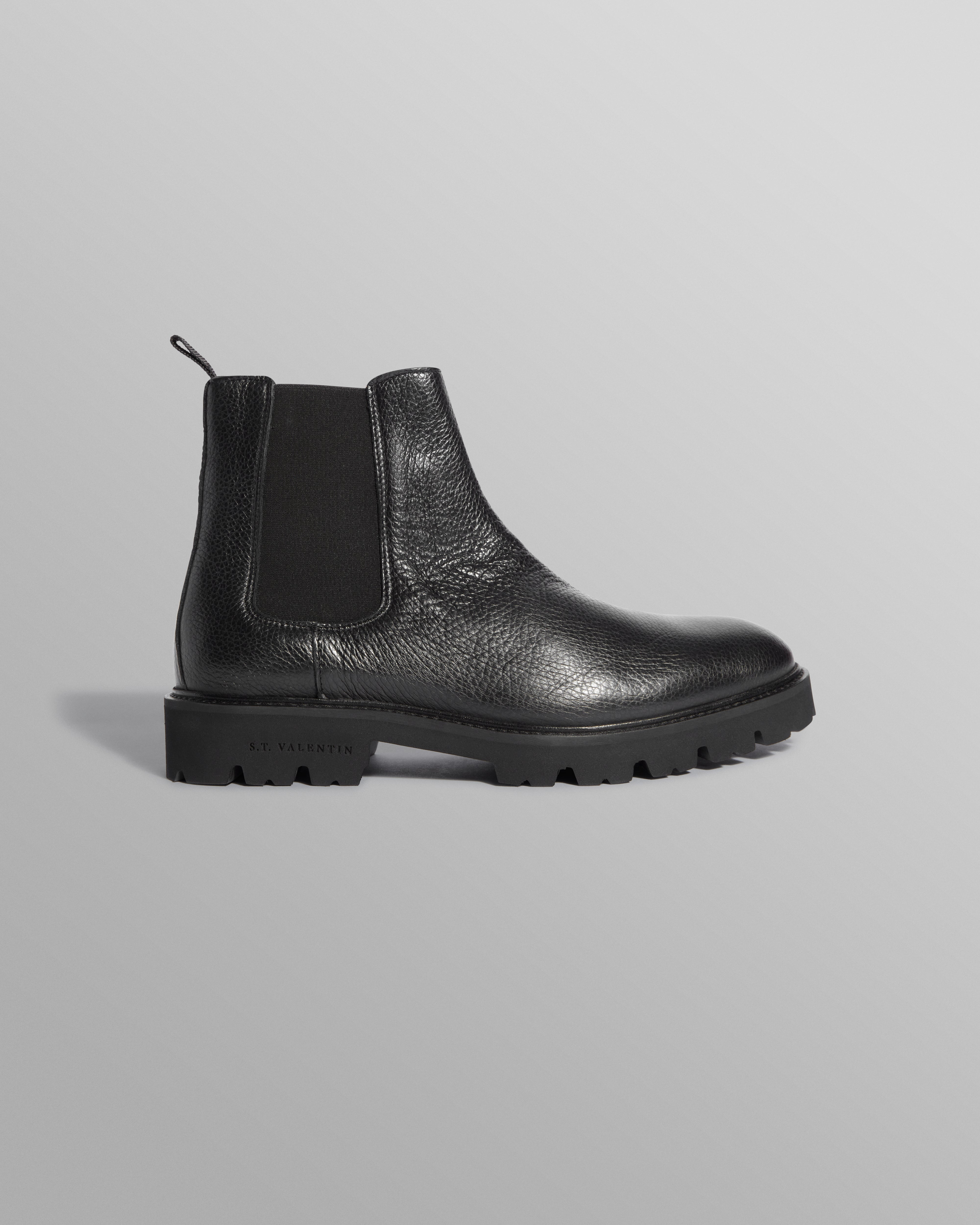 wax london men's S.T. Valentin - Black Grained Leather Chelsea Boots