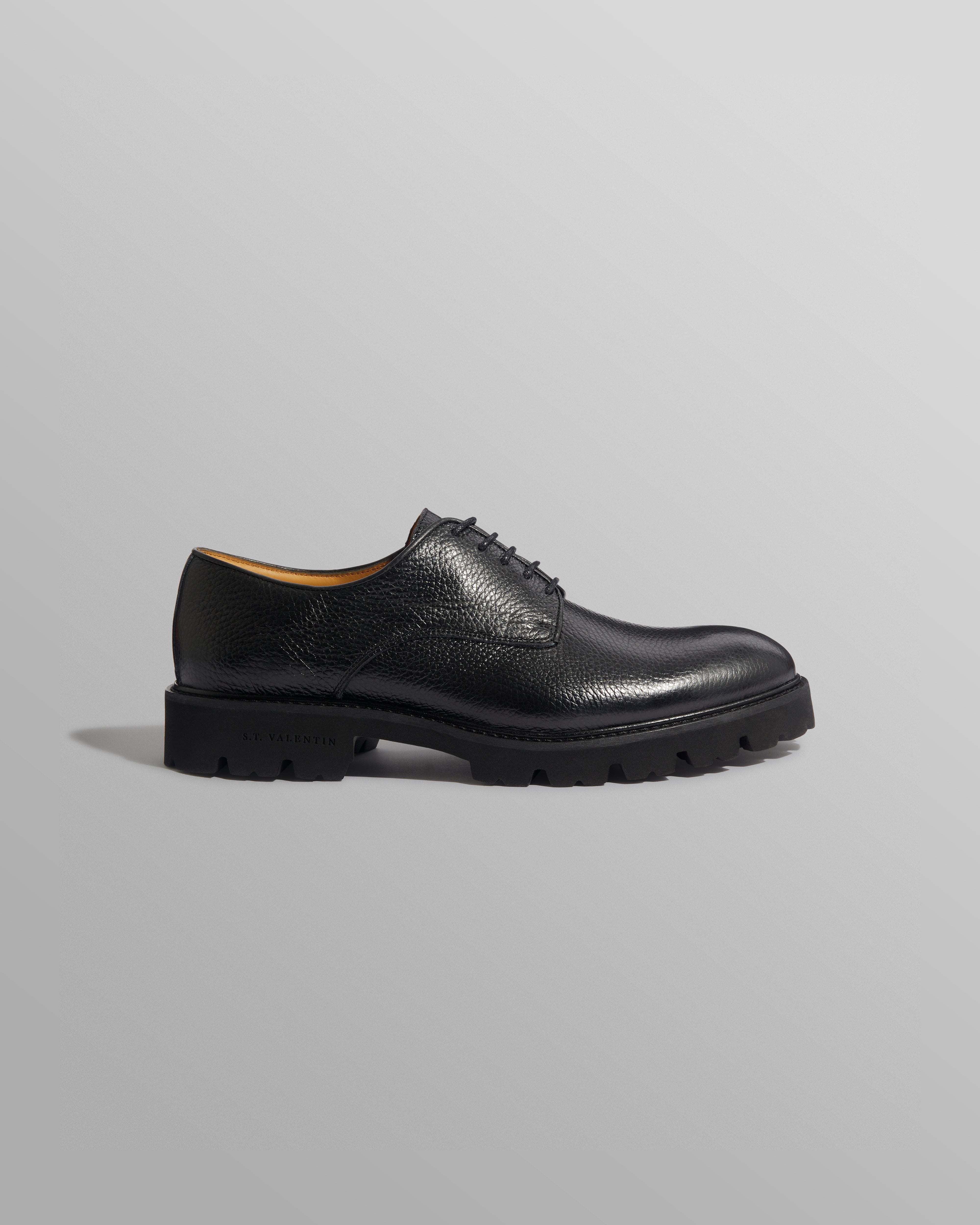wax london men's S.T. Valentin - Black Grained Leather Derby Shoes