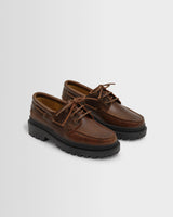 wax london men's S.T. Valentin - Brown Italian Leather Chunky Sole Boat Shoes