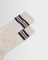 wax london men's Sandwell - Ecru Marl And Navy Trio Stripe Cotton Socks