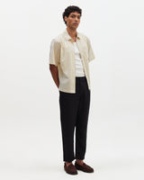 Sears - Natural And Navy Stripe Seersucker Zip Short-Sleeve Shirt